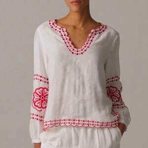 NWT J.Crew Bungalow Embroidered Top in Linen Size S